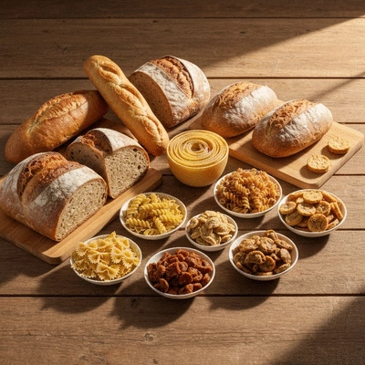 Assortment of gluten-free foods on a wooden table
