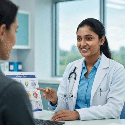 Doctor consulting patient about allergy test results