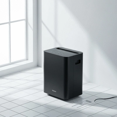 Person using a dehumidifier in a well-ventilated room to prevent mold growth