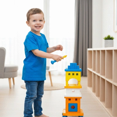 Child playing safely in a clean, allergen-reduced indoor environment