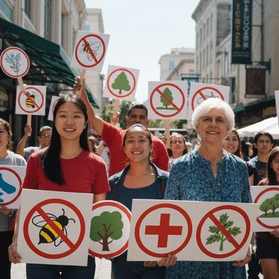 People participating in an allergy awareness campaign, holding signs and engaging, clean image, no text