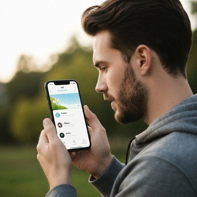 Person checking a pollen app on a smartphone outdoors