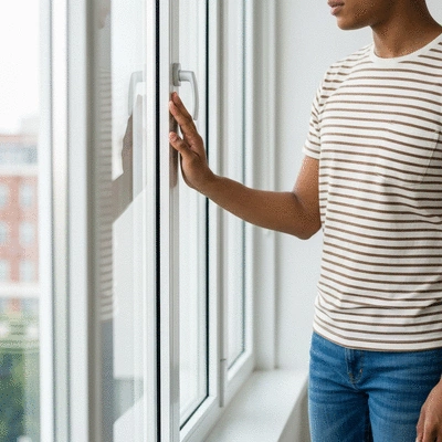 Person closing window due to high pollen levels, illustrating seasonal allergy management