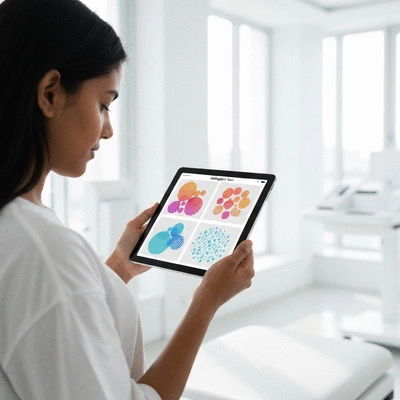 Person looking at allergy test results on a tablet, with natural light, no text, no words, no typography, clean image